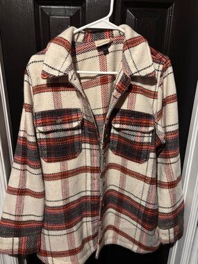 Universal Thread Cream Plaid Utility Jacket with Orange and Black